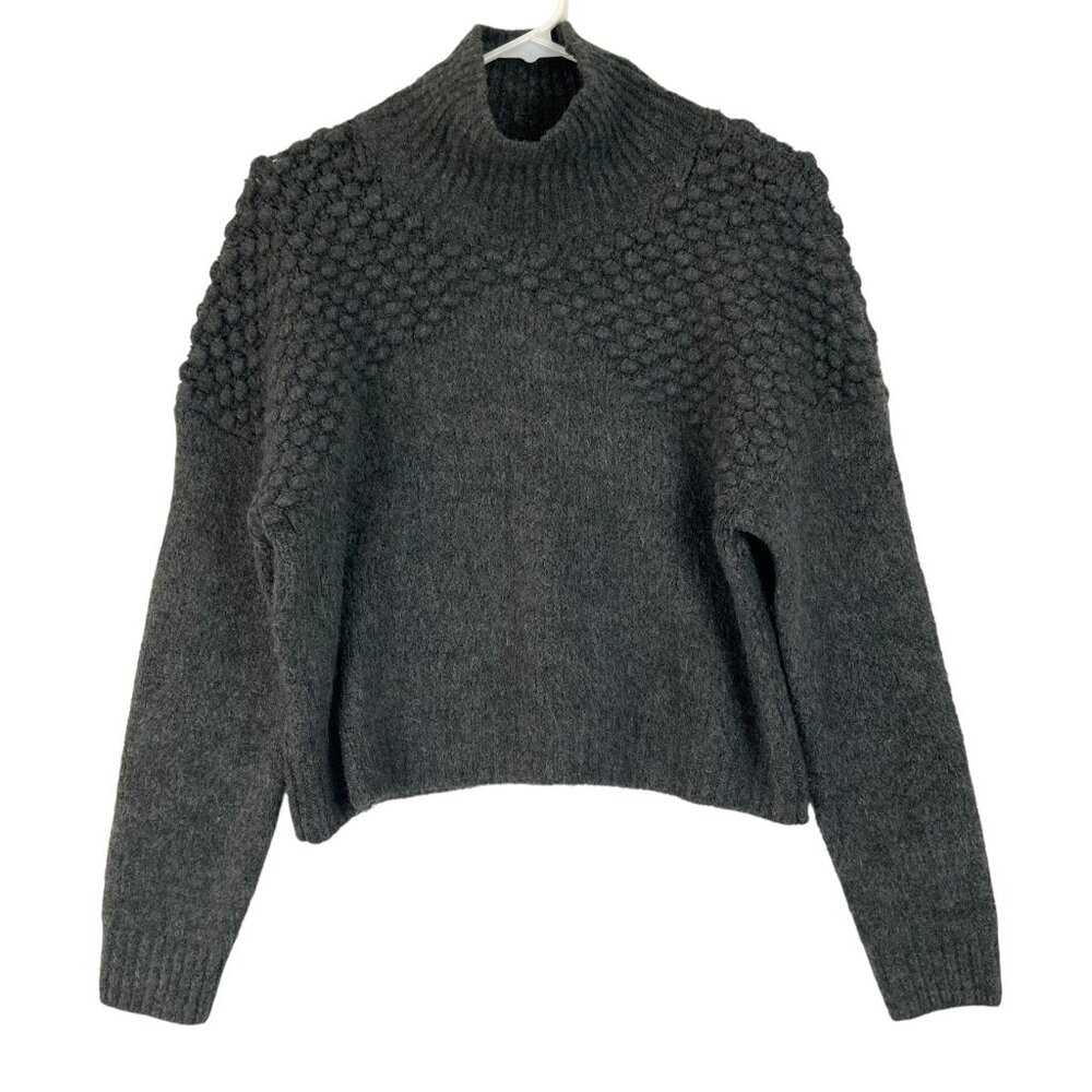 Free People Gray Knit Sweater M Pullover High Neck Long Sleeve Textured Cropped
